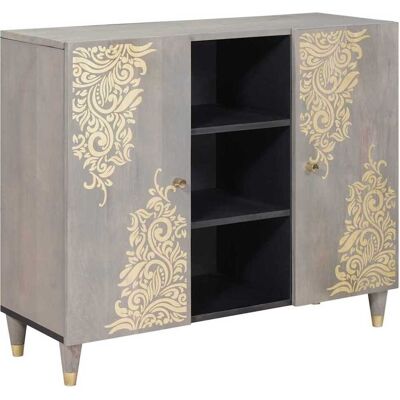 vidaXL Sideboard Grau und Gold 90 x 33 x 75 cm Massivholz Mango vidaXL Sideboard Grau und Gold 90 x 33 x 75 cm Massivholz Mango