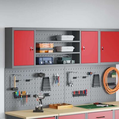 vidaXL Wandmontierter Werkzeugschrank mit rotem Panel - Wandmontierter Werkzeugschrank vidaXL Wandmontierter Werkzeugschrank mit rotem Panel - Wandmontierter Werkzeugschrank