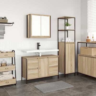 vidaXL Badezimmermöbel-Set mit Regal 2 pcs Sonoma Eiche und Schwarz vidaXL Badezimmermöbel-Set mit Regal 2 pcs Sonoma Eiche und Schwarz