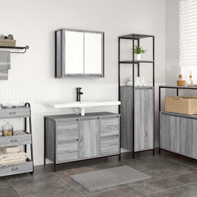 vidaXL Badezimmermöbel Set 2-teilig Grau sonoma, Schwarz - Badezimmermöbel vidaXL Badezimmermöbel Set 2-teilig Grau sonoma, Schwarz - Badezimmermöbel