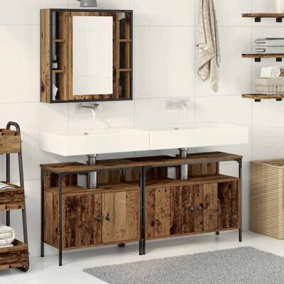 vidaXL Badezimmer Waschbeckenmöbel mit Regal 3 pcs Braun Holzwerkstoff vidaXL Badezimmer Waschbeckenmöbel mit Regal 3 pcs Braun Holzwerkstoff