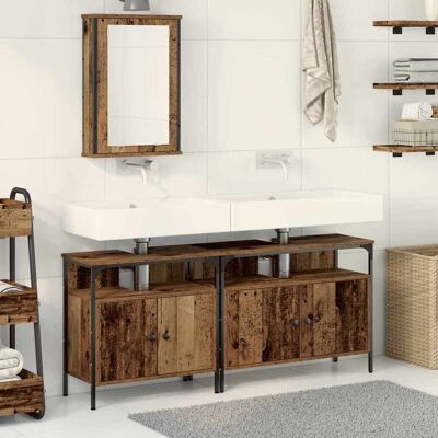 vidaXL Badezimmer Waschbeckenmöbel mit Regal 3 pcs Braun Holzwerkstoff vidaXL Badezimmer Waschbeckenmöbel mit Regal 3 pcs Braun Holzwerkstoff