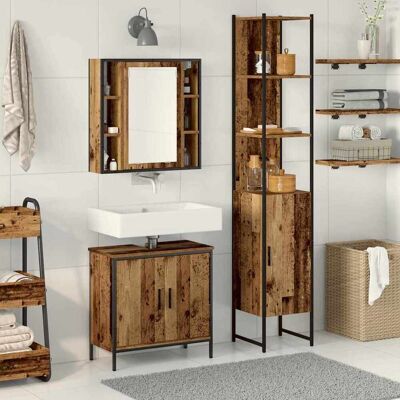 vidaXL Badezimmer Waschbeckenmöbel mit Regal 3 pcs Braun Holzwerkstoff vidaXL Badezimmer Waschbeckenmöbel mit Regal 3 pcs Braun Holzwerkstoff