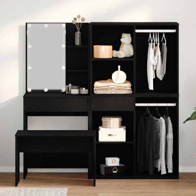 vidaXL Schminktischset mit LED mit Regal 4 stk. Schwarz Eichen-Optik vidaXL Schminktischset mit LED mit Regal 4 stk. Schwarz Eichen-Optik