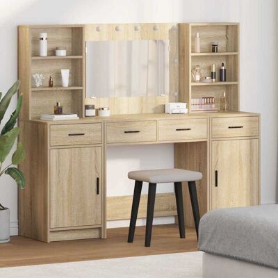 vidaXL Schminktisch Set mit Regal 3 pcs Sonoma-Eiche Holzwerkstoff vidaXL Schminktisch Set mit Regal 3 pcs Sonoma-Eiche Holzwerkstoff