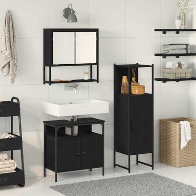 vidaXL Badezimmermöbel-Set mit Regal 3 pcs Schwarz Holzwerkstoff vidaXL Badezimmermöbel-Set mit Regal 3 pcs Schwarz Holzwerkstoff