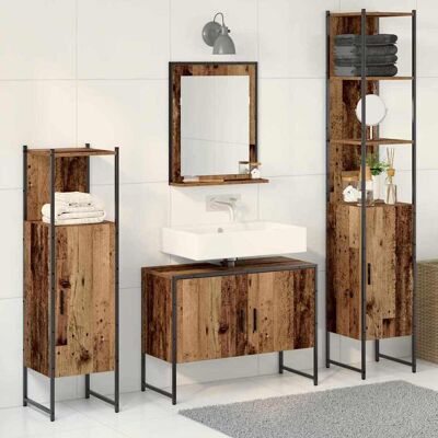 vidaXL Badezimmermöbel-Set mit Regal mit Tür 4 pcs Braun Holzwerkstoff vidaXL Badezimmermöbel-Set mit Regal mit Tür 4 pcs Braun Holzwerkstoff