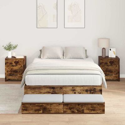 Vidaxl Gerahmtes Bett aus Rauch Eiche - Moderner Stauraumbett Vidaxl Gerahmtes Bett aus Rauch Eiche - Moderner Stauraumbett