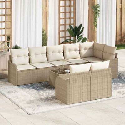 vidaXL Gartensofa-set 9 Stk. Beige und Weiß Poly-Rattan vidaXL Gartensofa-set 9 Stk. Beige und Weiß Poly-Rattan