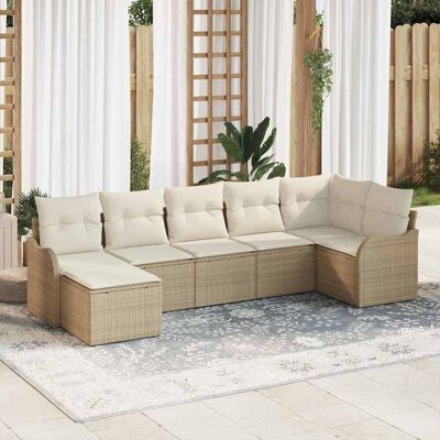 vidaXL Gartensofa-set 7 Stk. Beige und Weiß Poly-Rattan vidaXL Gartensofa-set 7 Stk. Beige und Weiß Poly-Rattan