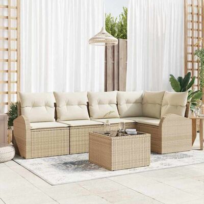 vidaXL Gartensofa-set 6 Stk. Beige und Weiß Poly-Rattan vidaXL Gartensofa-set 6 Stk. Beige und Weiß Poly-Rattan
