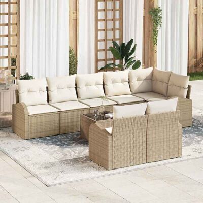 vidaXL Gartensofa-set 9 Stk. Beige und Weiß Poly-Rattan vidaXL Gartensofa-set 9 Stk. Beige und Weiß Poly-Rattan