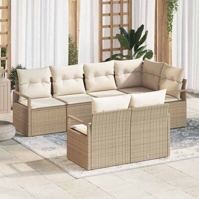 vidaXL Gartensofa-set 7 Stk. Beige und Weiß Poly-Rattan vidaXL Gartensofa-set 7 Stk. Beige und Weiß Poly-Rattan