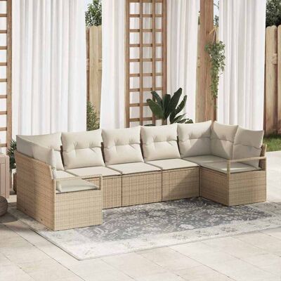 vidaXL Gartensofa-set 7 Stk. Beige und Weiß Poly-Rattan vidaXL Gartensofa-set 7 Stk. Beige und Weiß Poly-Rattan