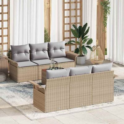 vidaXL Gartensofa-set 7 stk. 6-Sitzanzahl Beige und Hellgrau vidaXL Gartensofa-set 7 stk. 6-Sitzanzahl Beige und Hellgrau