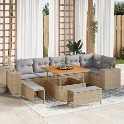 vidaXL Gartensofa-set 9 stk. 6-Sitzanzahl Beige und Hellgrau vidaXL Gartensofa-set 9 stk. 6-Sitzanzahl Beige und Hellgrau