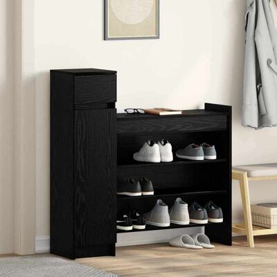 vidaXL Schuhschrank mit Regal Schwarz Eichen-Optik 100,5 x 28 x 100 cm vidaXL Schuhschrank mit Regal Schwarz Eichen-Optik 100,5 x 28 x 100 cm