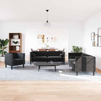 vidaXL Wohnzimmer Couch 3 Stk. Schwarz Samt vidaXL Wohnzimmer Couch 3 Stk. Schwarz Samt