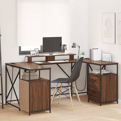vidaXL Schreibtisch mit Regal Braun Eichen-Optik 182 x 101 x 87,5 cm vidaXL Schreibtisch mit Regal Braun Eichen-Optik 182 x 101 x 87,5 cm