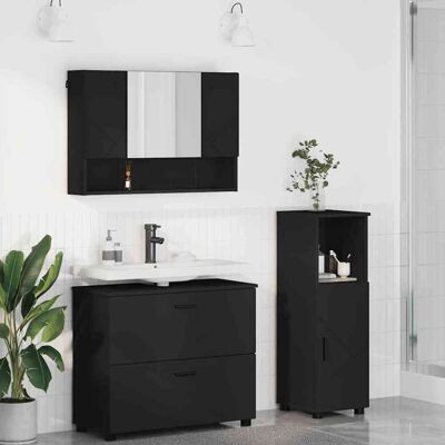 vidaXL Badezimmermöbel-Set mit Tür 3 pcs Schwarz Sperrholz und Metall vidaXL Badezimmermöbel-Set mit Tür 3 pcs Schwarz Sperrholz und Metall