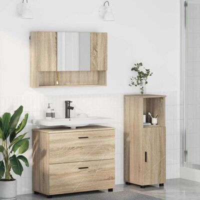 vidaXL Badezimmermöbel-Set 3 pcs Sonoma-Eiche Sperrholz und Metall vidaXL Badezimmermöbel-Set 3 pcs Sonoma-Eiche Sperrholz und Metall