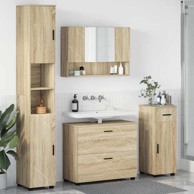 vidaXL Badezimmermöbel-Set 4 pcs Sonoma-Eiche Sperrholz und Metall vidaXL Badezimmermöbel-Set 4 pcs Sonoma-Eiche Sperrholz und Metall