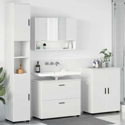 vidaXL Badezimmermöbel-Set mit Regal 4 pcs Weiß Sperrholz und Metall vidaXL Badezimmermöbel-Set mit Regal 4 pcs Weiß Sperrholz und Metall