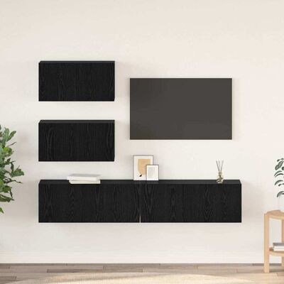 vidaXL TV-Schrankset Wandmontiert 4 pcs Schwarze Eiche Holzwerkstoff vidaXL TV-Schrankset Wandmontiert 4 pcs Schwarze Eiche Holzwerkstoff