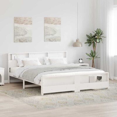 vidaXL Bettrahmen mit Regal Weiß 180 x 200 cm Massives Kiefernholz vidaXL Bettrahmen mit Regal Weiß 180 x 200 cm Massives Kiefernholz