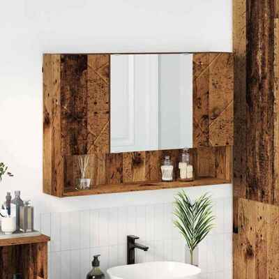 vidaXL Spiegelschrank mit Tür Altholz 80 x 17 x 55 cm Holzwerkstoff vidaXL Spiegelschrank mit Tür Altholz 80 x 17 x 55 cm Holzwerkstoff