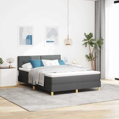 vidaXL Boxspringbett mit Kissen Dunkelgrau 140 x 190 cm Stoff vidaXL Boxspringbett mit Kissen Dunkelgrau 140 x 190 cm Stoff