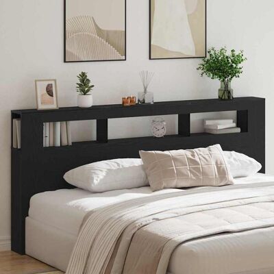 Vidaxl Schwarzes Holz-Headboard mit LED-Lichtern - Kopfteil Vidaxl Schwarzes Holz-Headboard mit LED-Lichtern - Kopfteil