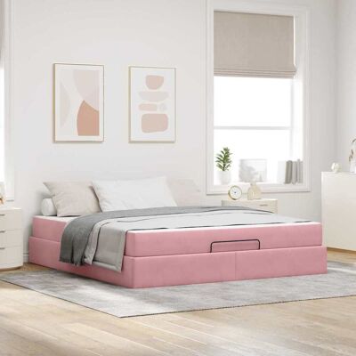 vidaXL Bettgestell mit Matratze 2 pcs Rosa Samt vidaXL Bettgestell mit Matratze 2 pcs Rosa Samt