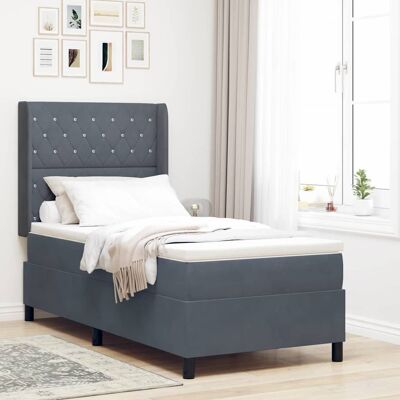 vidaXL Boxspringbett mit Matratze mit LED Dunkelgrau 90 x 190 cm Samt vidaXL Boxspringbett mit Matratze mit LED Dunkelgrau 90 x 190 cm Samt