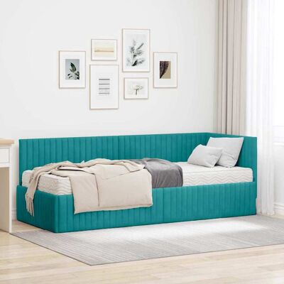 vidaXL Eckbettgestell mit Matratze mit Kopfteil 2 pcs Türkis Samt vidaXL Eckbettgestell mit Matratze mit Kopfteil 2 pcs Türkis Samt