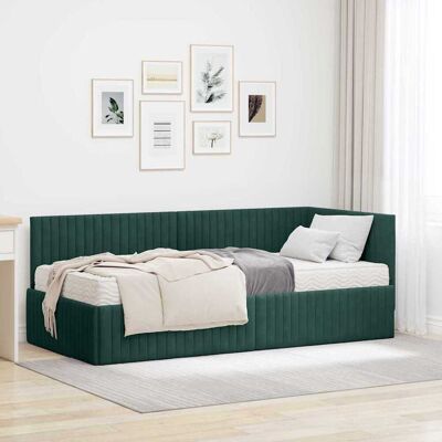 vidaXL Eckbettgestell mit Matratze mit Kopfteil 2 pcs Grün Samt vidaXL Eckbettgestell mit Matratze mit Kopfteil 2 pcs Grün Samt