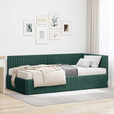 vidaXL Eckbettgestell mit Matratze mit Kopfteil 2 pcs Grün Samt vidaXL Eckbettgestell mit Matratze mit Kopfteil 2 pcs Grün Samt