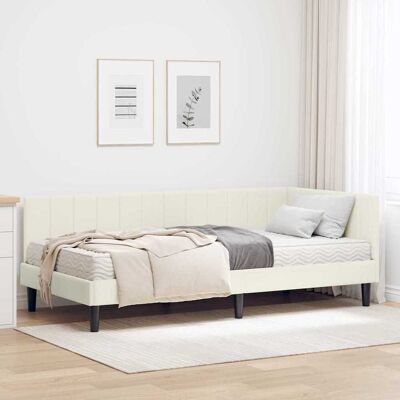 vidaXL Eckbettgestell mit Matratze mit Kopfteil 2 stk. Creme Samt vidaXL Eckbettgestell mit Matratze mit Kopfteil 2 stk. Creme Samt