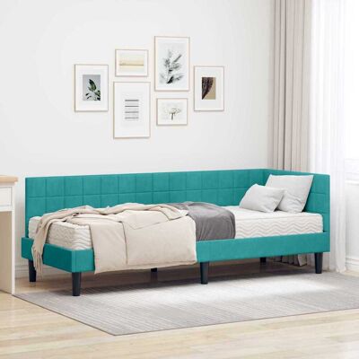 vidaXL Eckbettgestell mit Matratze mit Kopfteil 2 pcs Türkis Samt vidaXL Eckbettgestell mit Matratze mit Kopfteil 2 pcs Türkis Samt