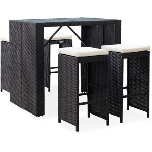 vidaXL 5-tlg. Garten-Bar-Set Poly Rattan und Glas Schwarz