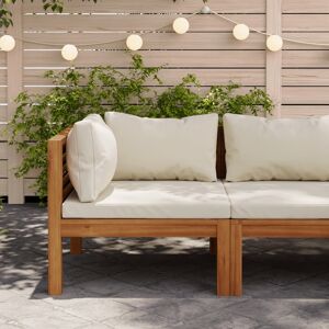 vidaXL Modulares Ecksofa mit Cremeweißen Kissen Akazienholz