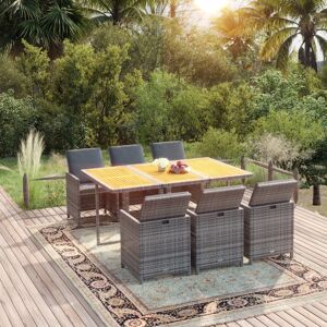 vidaXL 7-tlg. Garten-Essgruppe mit Kissen Poly Rattan Grau vidaXL 7-tlg. Garten-Essgruppe mit Kissen Poly Rattan Grau