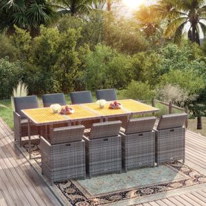 vidaXL 9-tlg. Garten-Essgruppe mit Auflagen Poly Rattan Grau vidaXL 9-tlg. Garten-Essgruppe mit Auflagen Poly Rattan Grau