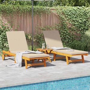 vidaXL Sonnenliege Set aus 3 Beige Massivholz Akazie Mittel Klappbar vidaXL Sonnenliege Set aus 3 Beige Massivholz Akazie Mittel Klappbar