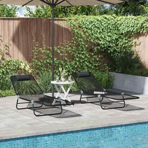 vidaXL Klappbare Sonnenliege 2 pcs Schwarz 182 x 55 x 85,5 cm vidaXL Klappbare Sonnenliege 2 pcs Schwarz 182 x 55 x 85,5 cm