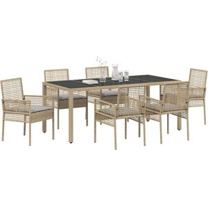 VIDAXL Gartentisch-Set 7 Stück Beiges Polyrattan-Glas-Tisch - Gartenmöbel VIDAXL Gartentisch-Set 7 Stück Beiges Polyrattan-Glas-Tisch - Gartenmöbel