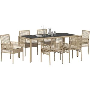 VIDAXL Gartentisch-Set 7-tlg. Beige Poly Rattan - Gartentisch-Set VIDAXL Gartentisch-Set 7-tlg. Beige Poly Rattan - Gartentisch-Set