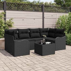 vidaXL Garten-Sofa-Set 7 pcs Schwarz Poly-Rattan und Stahl und Glas vidaXL Garten-Sofa-Set 7 pcs Schwarz Poly-Rattan und Stahl und Glas