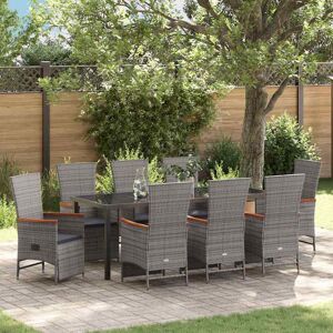 vidaXL Garten Essgruppe mit Kissen 9 pcs Grau Poly-Rattan vidaXL Garten Essgruppe mit Kissen 9 pcs Grau Poly-Rattan