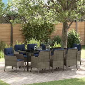 vidaXL Garten Essgruppe mit Kissen 9 pcs Grau Poly-Rattan vidaXL Garten Essgruppe mit Kissen 9 pcs Grau Poly-Rattan